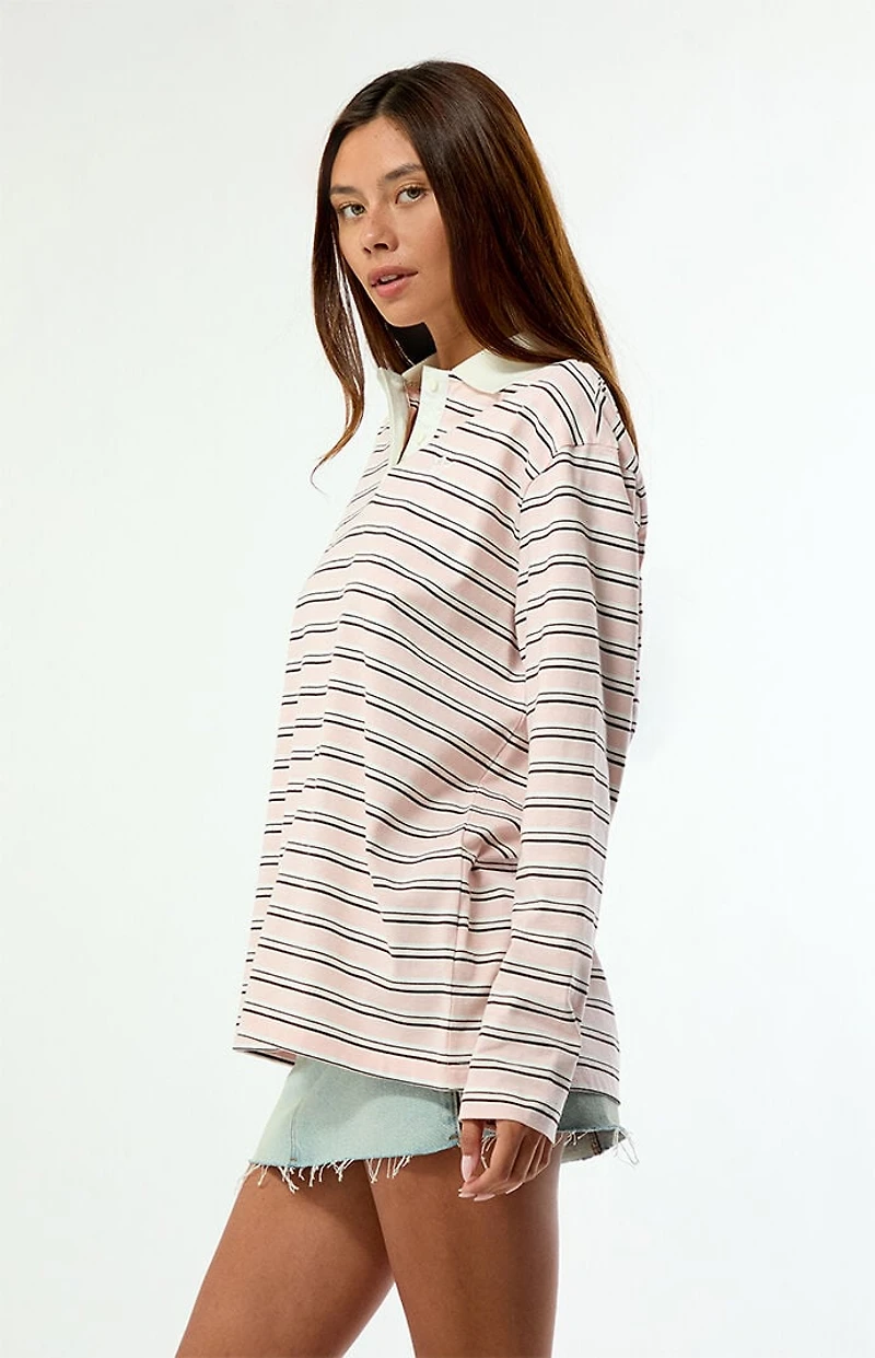 adidas Striped Long Sleeve Oversized Polo Shirt