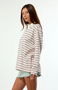 adidas Striped Long Sleeve Oversized Polo Shirt