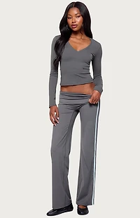 Edikted Ferne Long Sleeve V Neck Top