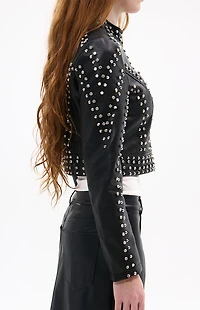 AZALEA WANG Silvia Crystal Faux Leather Moto Jacket