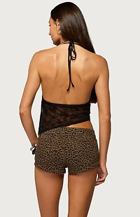 Edikted Asymmetric Fringe Sheer Lace Halter Top