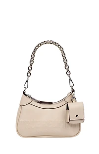 True Religion Cream Trapunto Logo Zip Top Hobo Bag