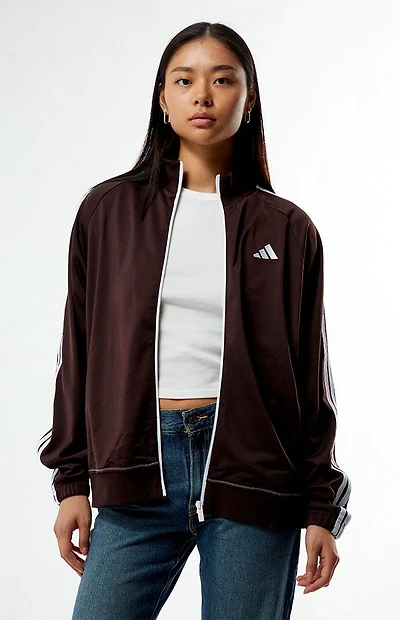 adidas Brown Tricot 3 Stripes Track Jacket