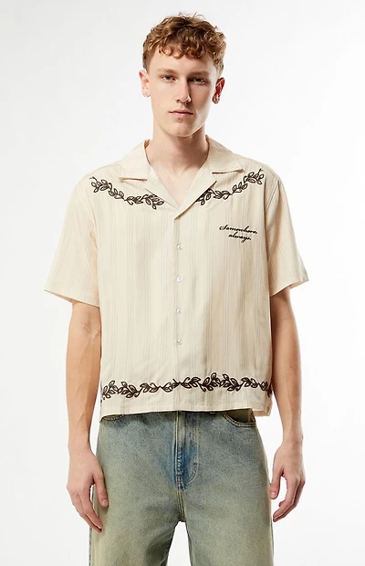 Pacsun Tan Somewhere Always Striped Camp Shirt