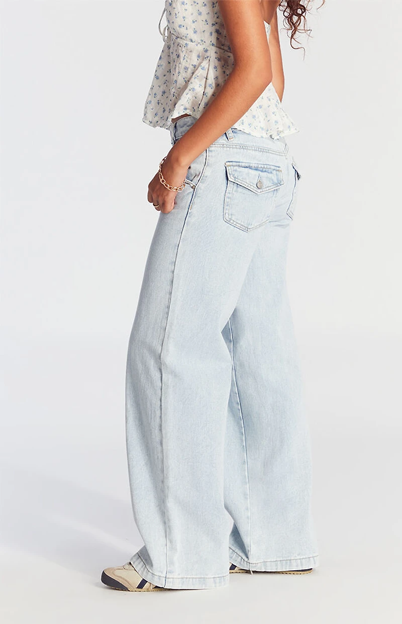 Pacsun Casey Low Rise Baggy Jeans Button Pocket Light Indigo