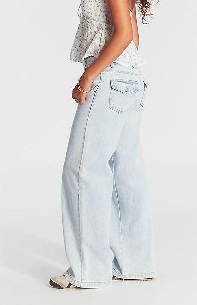 Pacsun Casey Low Rise Baggy Jeans Button Pocket Light Indigo
