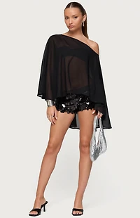 Edikted Sheer Chiffon Asymmetric Poncho