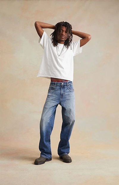 RARE DNM EDIT Medium Indigo Rhinestone Studded Baggy Jeans