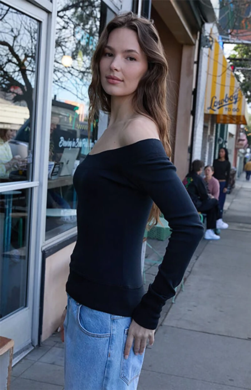 John Galt Black Ginny Long Sleeve Off-The-Shoulder Top