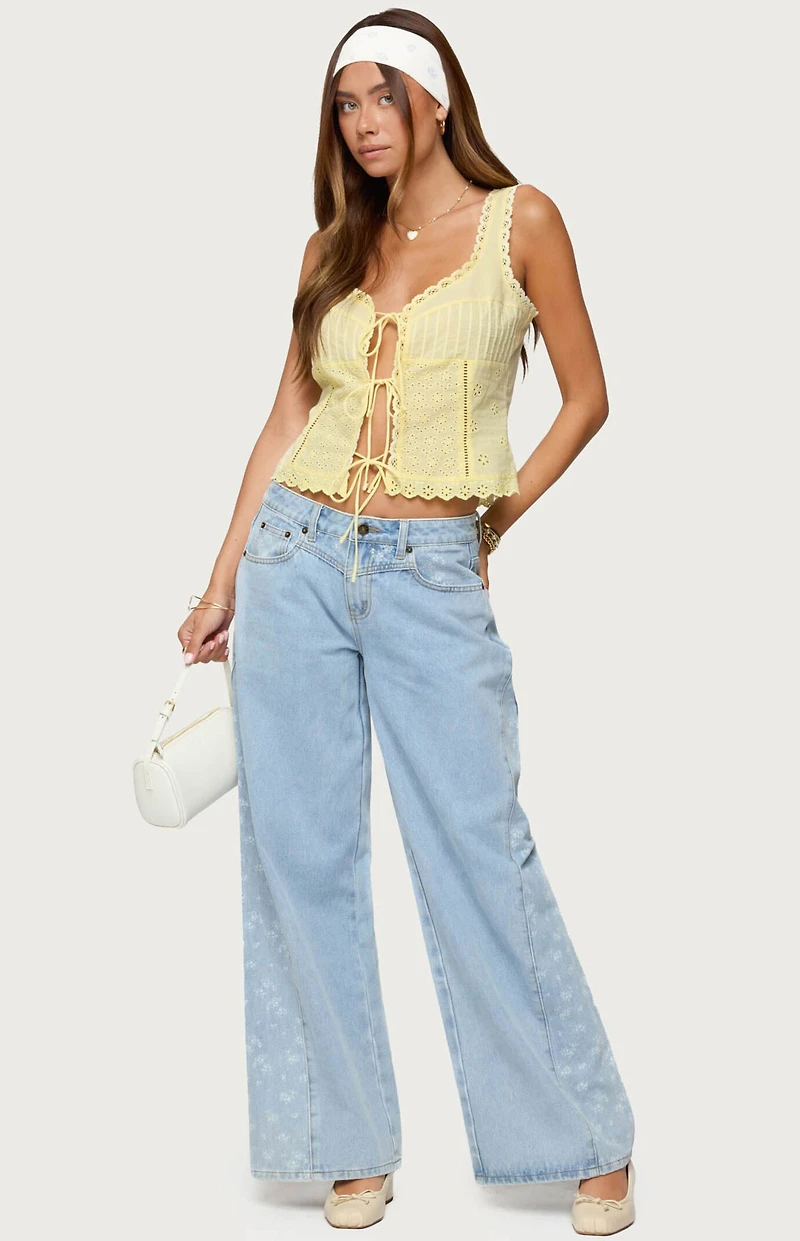 Edikted Floral Split Low Rise Jeans