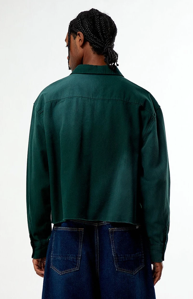 Pacsun Pike Washed Green Cropped Long Sleeve Work Shirt