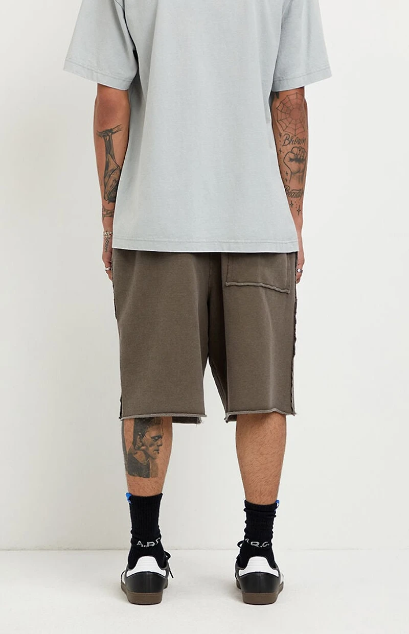Pacsun Washed Brown Fleece Raw Baggy Sweat Shorts