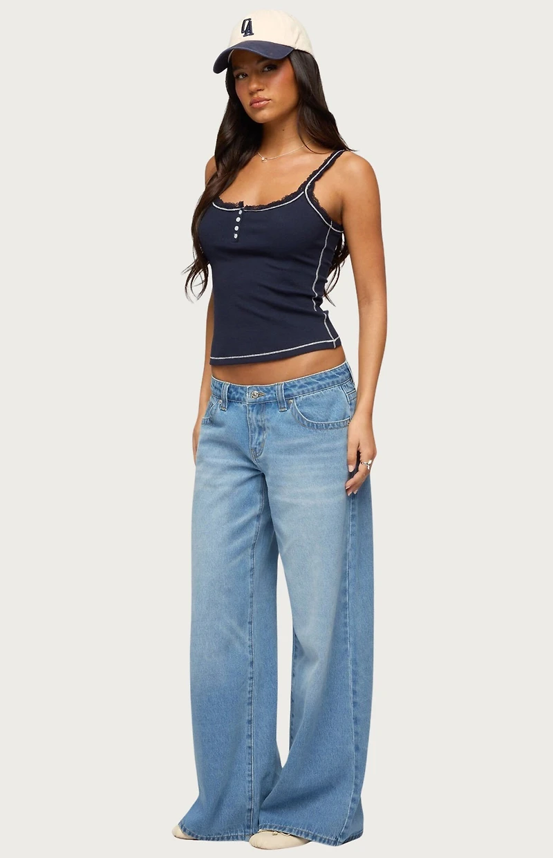 Edikted Contrast Stitched Lacey Henley Top