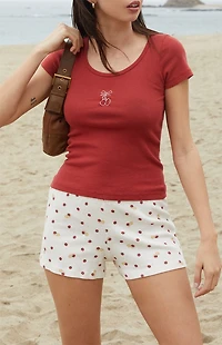 John Galt Cherry Bow Embroidered Zelly Top