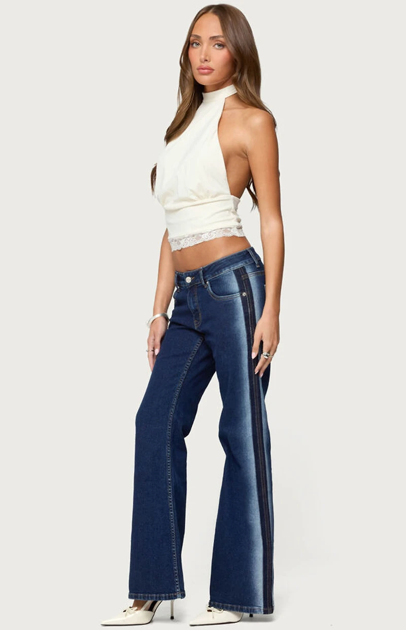 Edikted Airbrushed Low Rise Flared Jeans