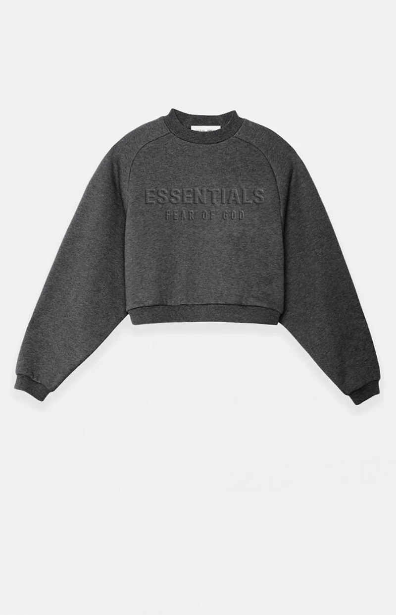 Fear of God ESSENTIALS Women's Charcoal Heather '90s Embossed Raglan Cropped Crew Neck Sweatshirt