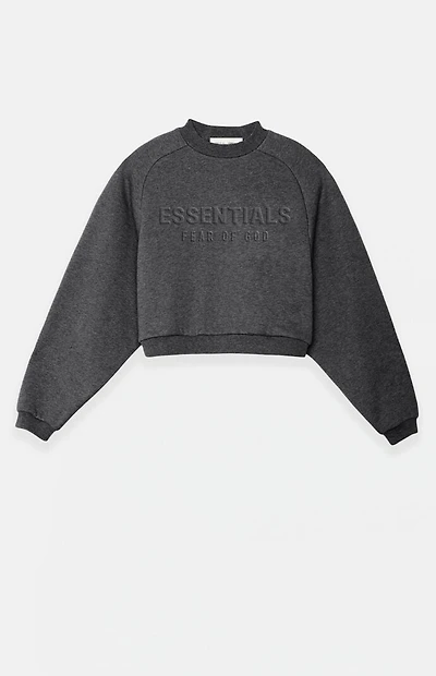Fear of God ESSENTIALS Women's Charcoal Heather '90s Embossed Raglan Cropped Crew Neck Sweatshirt