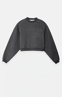 Fear of God ESSENTIALS Women's Charcoal Heather '90s Embossed Raglan Cropped Crew Neck Sweatshirt