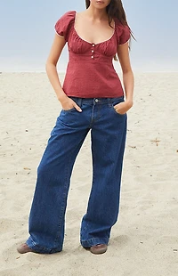 John Galt Burgundy Plaid Blair Short Sleeve Top