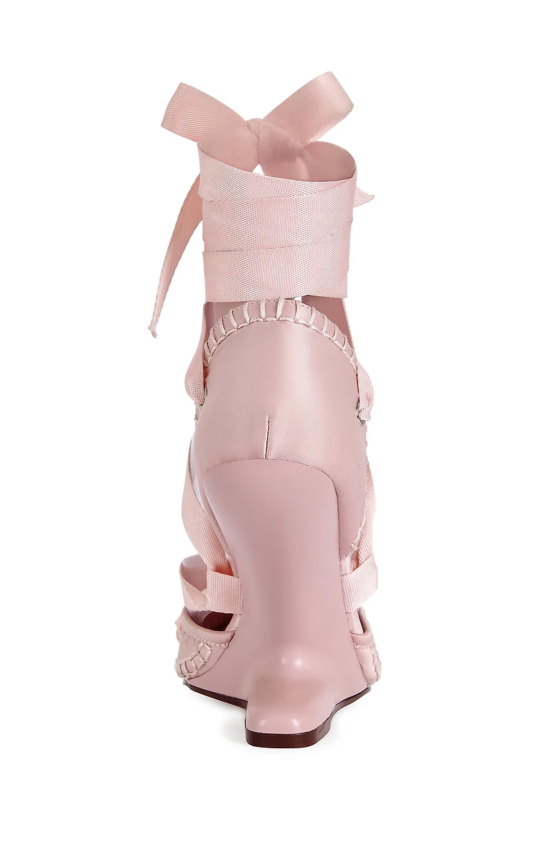 AZALEA WANG Women's Tendu Pink Ballerina Wrap-Around Wedge Heels