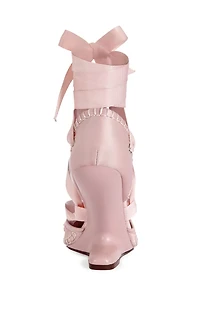 AZALEA WANG Women's Tendu Pink Ballerina Wrap-Around Wedge Heels