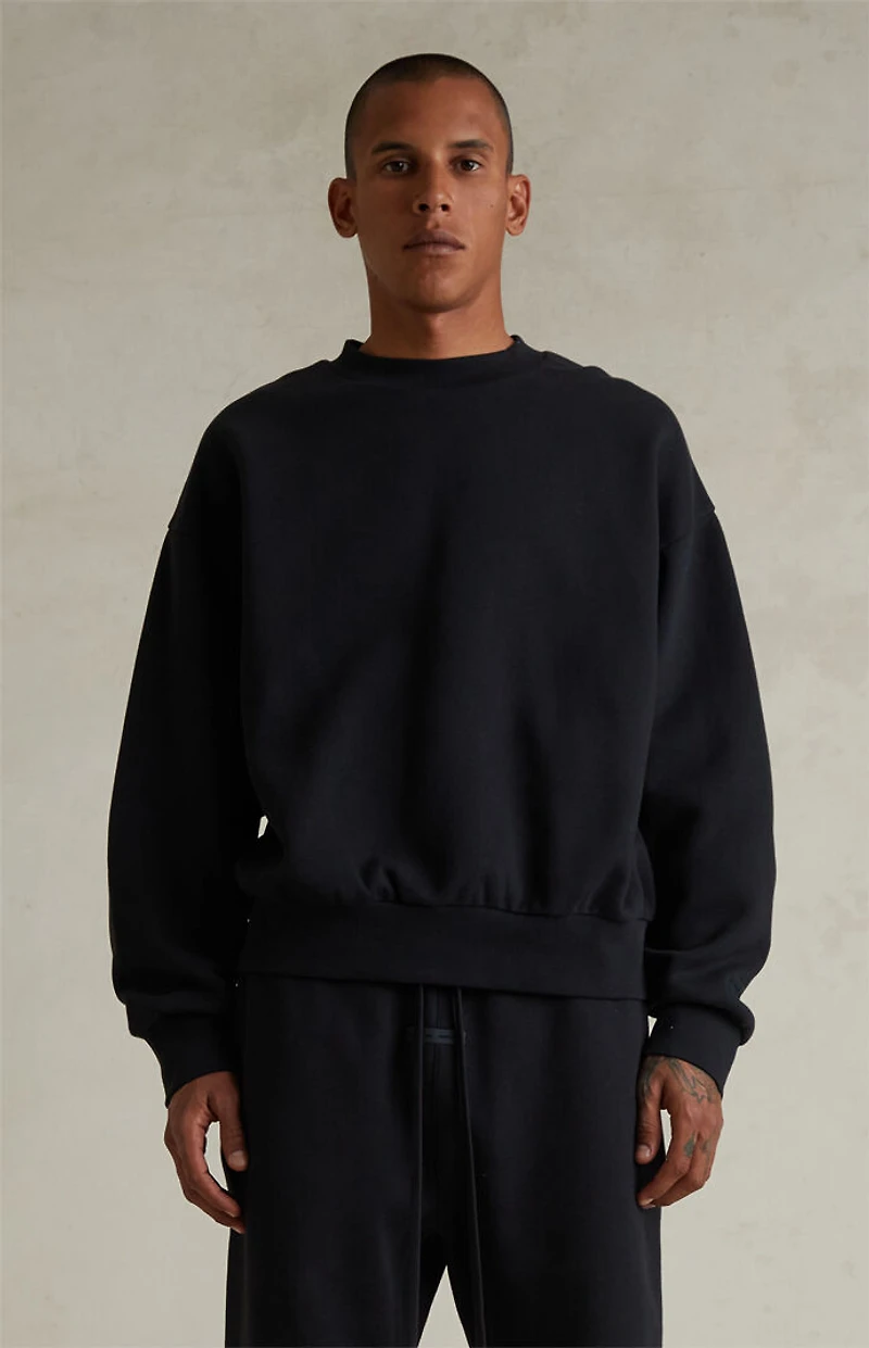 Fear of God ESSENTIALS Jet Black Classic Fleece Crew Neck Sweatshirt