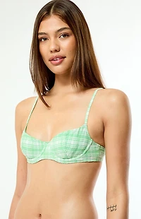 Pacsun Green & White Plaid Madison Underwire Bralette Bikini Top