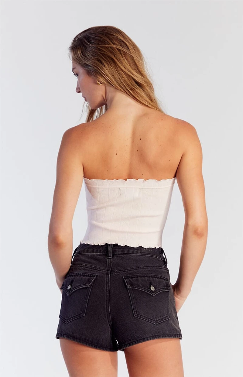 Pacsun Black Button Flap Denim Mom Shorts