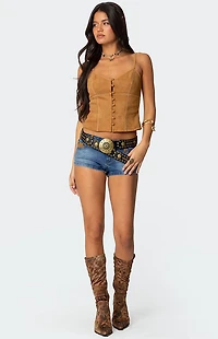 Edikted Tori Faux Suede Button Up Top