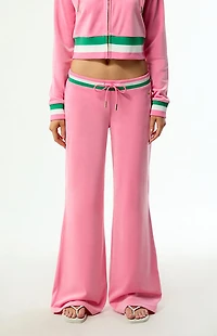 Juicy Couture Pink Velour Contrast Waist Baggy Track Pants