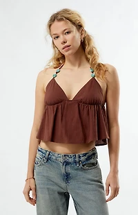 Your Favorite Faye Beaded Halter Babydoll Top