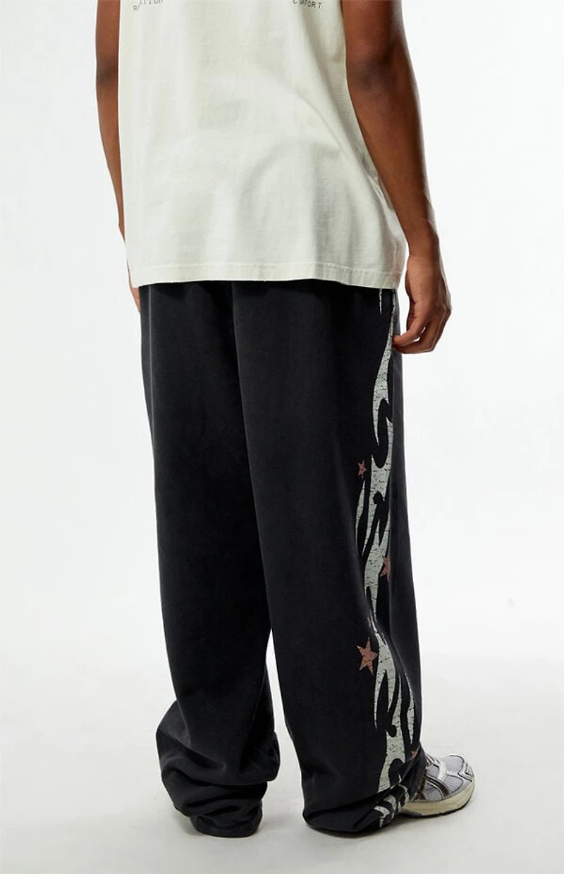 Pacsun Black Flame Star Fleece Baggy Sweatpants
