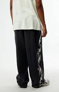 Pacsun Black Flame Star Fleece Baggy Sweatpants