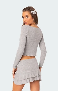 Edikted Fig Pointelle Long Sleeve Top