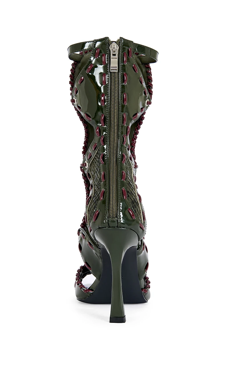 AZALEA WANG Women's Indrani Olive Gladiator Stiletto Sandal Booties