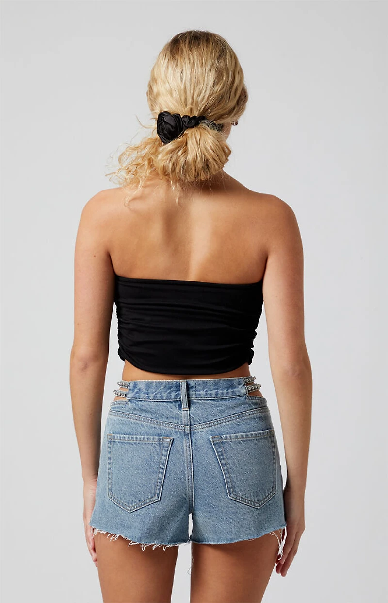 Pacsun Medium Indigo Strappy Rhinestone High Waisted Denim Festival Shorts