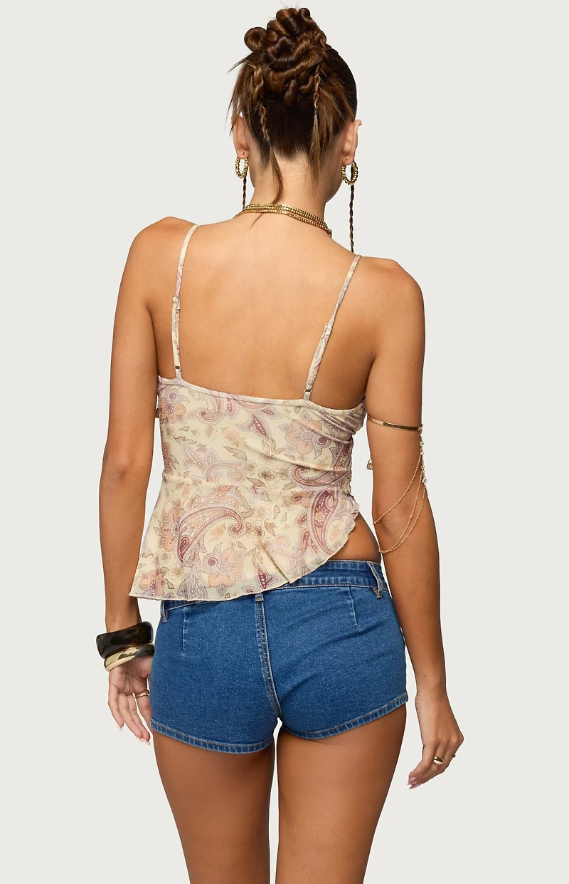 Edikted Paisley Asymmetric Ruched Wrap Top