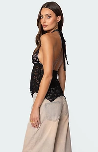 Edikted Esme Sheer Lace Halter Top
