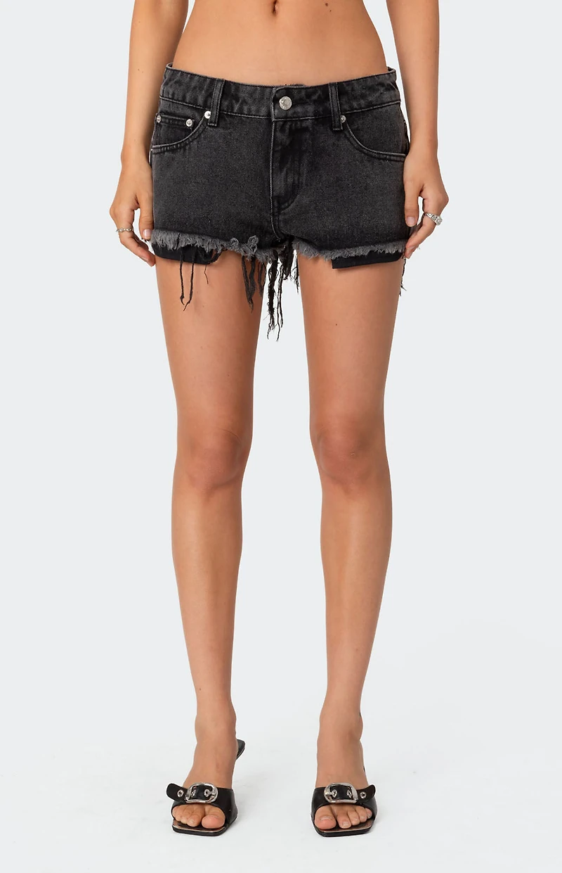 Edikted Exposed Pockets Low Rise Denim Shorts