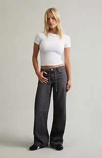 Pacsun Casey Low Rise Baggy Jeans Glitter Drawstring Gray