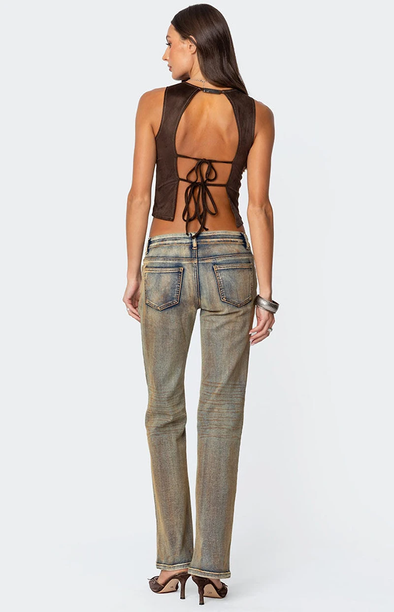 Edikted Tie Back Faux Suede Bustier Top