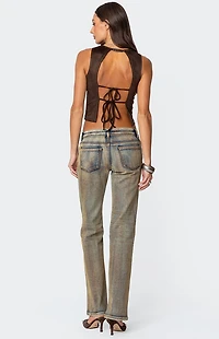 Edikted Tie Back Faux Suede Bustier Top