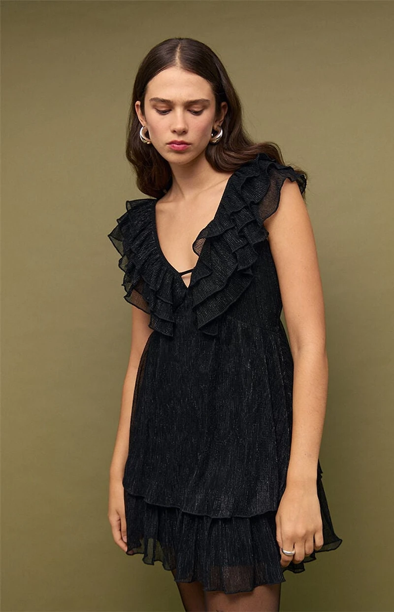 MINKPINK Greta Plisse Lurex Mini Dress