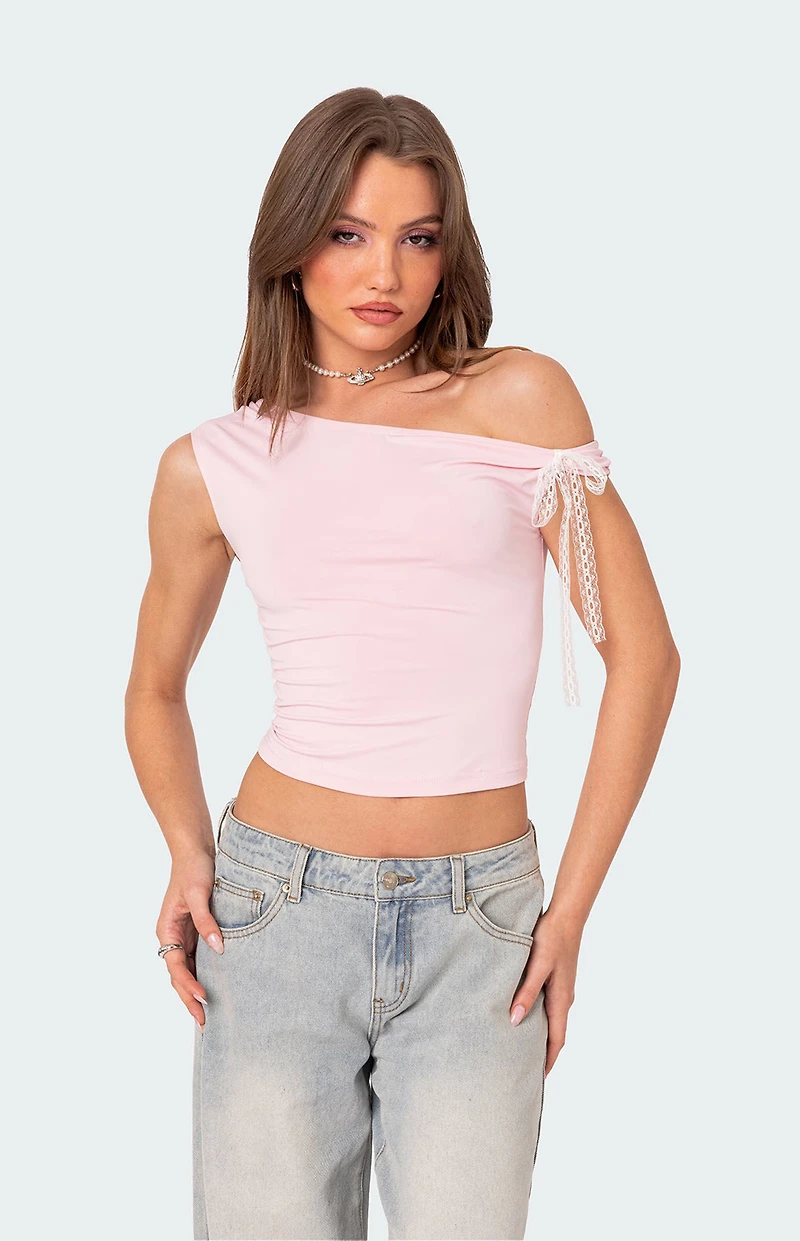 Edikted Lace Bow Asymmetric Top