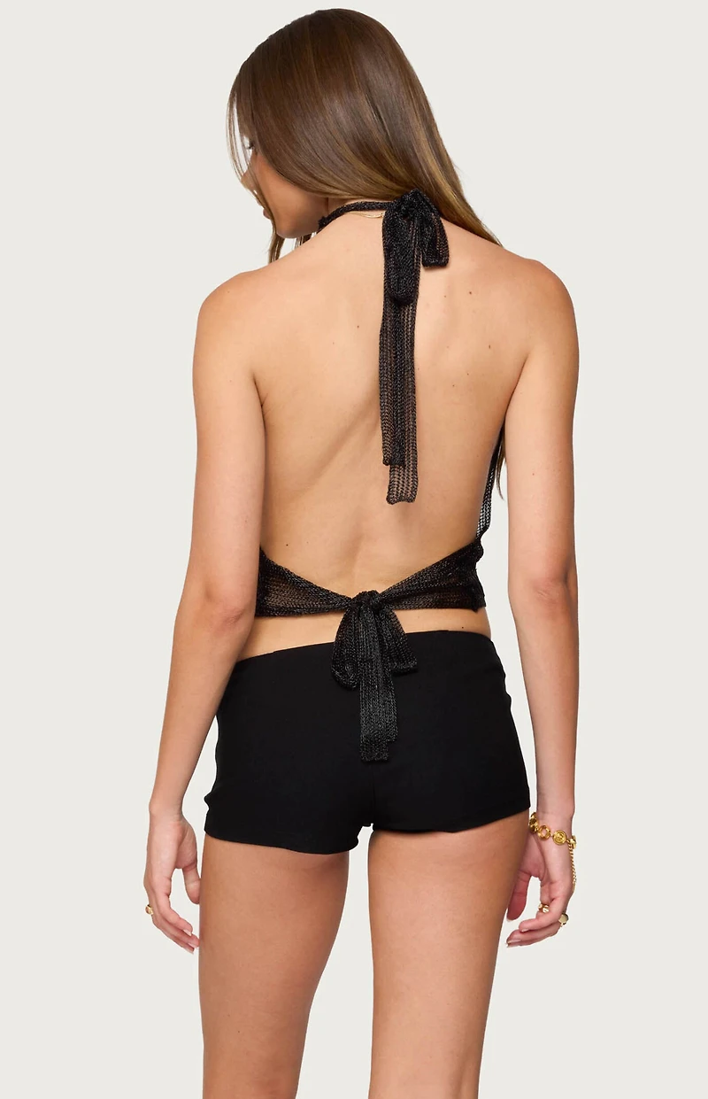 Edikted Shiny Knit Cowl Neck Backless Top