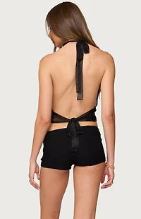 Edikted Shiny Knit Cowl Neck Backless Top