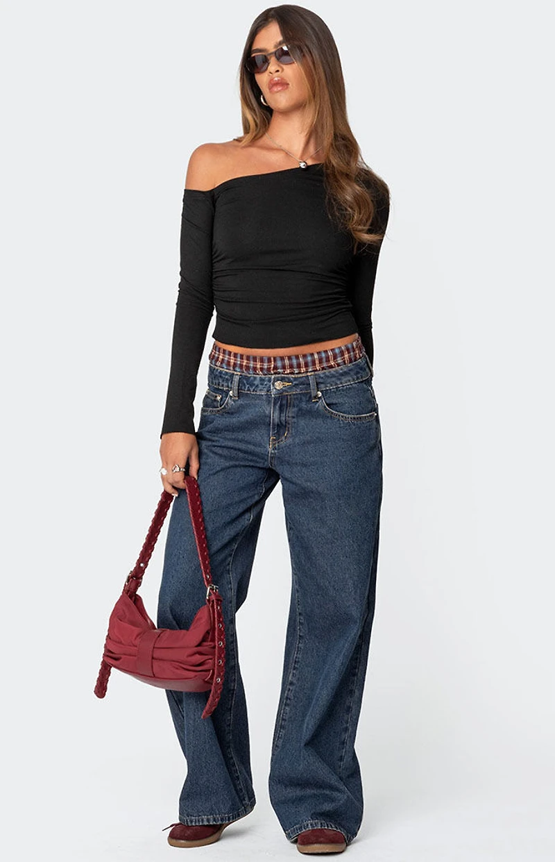 Edikted Stacie Asymmetric Long Sleeve Top