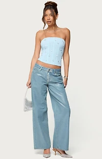 Edikted Lexah Faux Crystal Strapless Corset