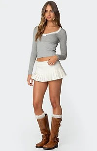 Edikted Shayni Lace Trim Long Sleeve Top
