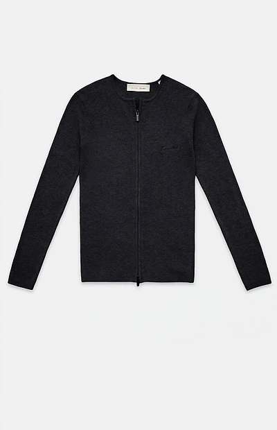 Fear of God ESSENTIALS Women's Vintage Black Signature Ribbed Knit Long Sleeve Zip Up Top